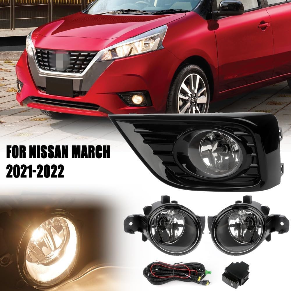 Conjunto de lámpara antiniebla de coche con cubierta para Nissan March Micra 2021 2022 2023, 4300K lámpara antiniebla halógena Blub + cubierta +
