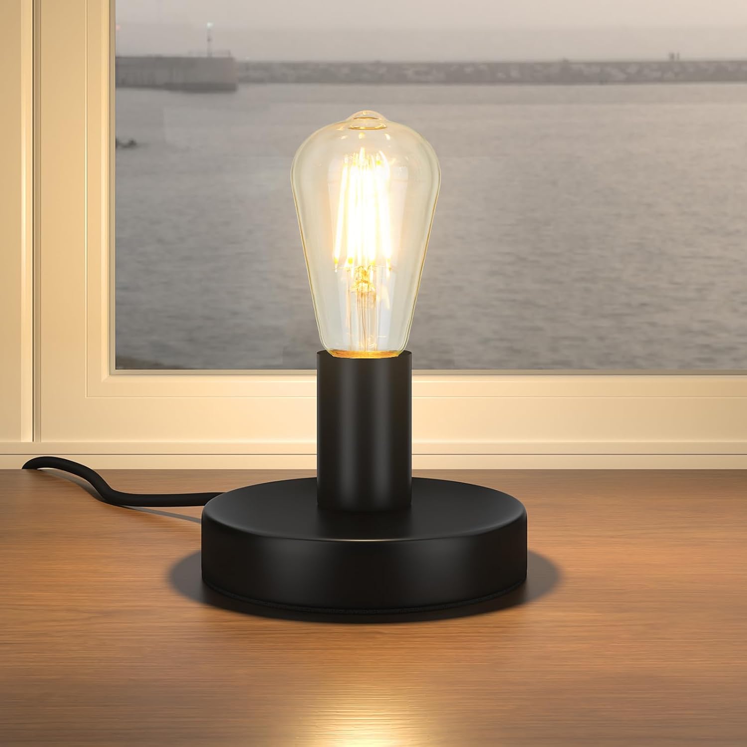 Licperron Base de lámpara de mesa, E26 E27, mini luz negra de escritorio sin sombra, soporte pequeño de metal corto Edison bombilla base de bombilla