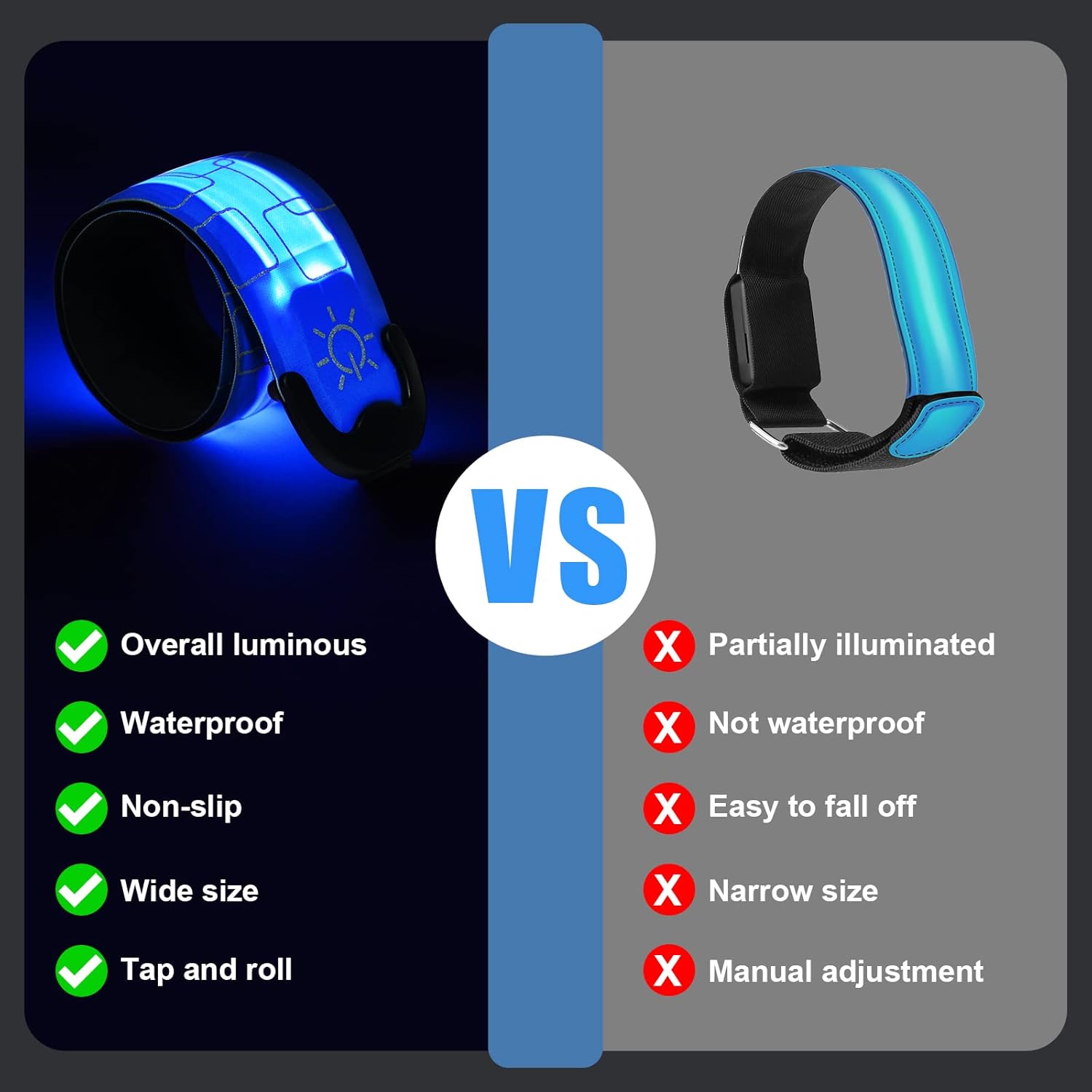 Aucuu Brazalete de seguridad con luz LED para caminar por la noche de los niños, correa mágica para correr, ciclismo, trotar