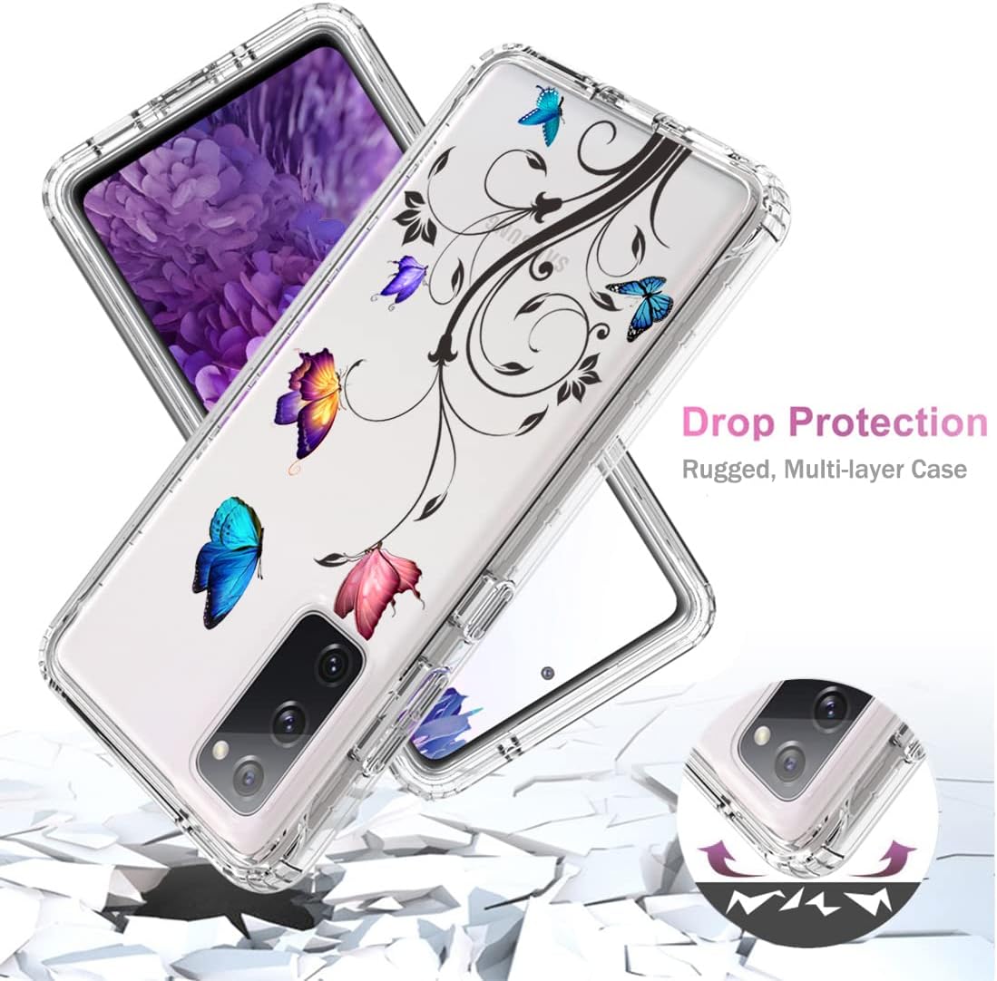 Vavies Funda para Galaxy S20 5G, SM-G981U con protector de pantalla de vidrio templado, cuerpo completo transparente con protección de diseño floral
