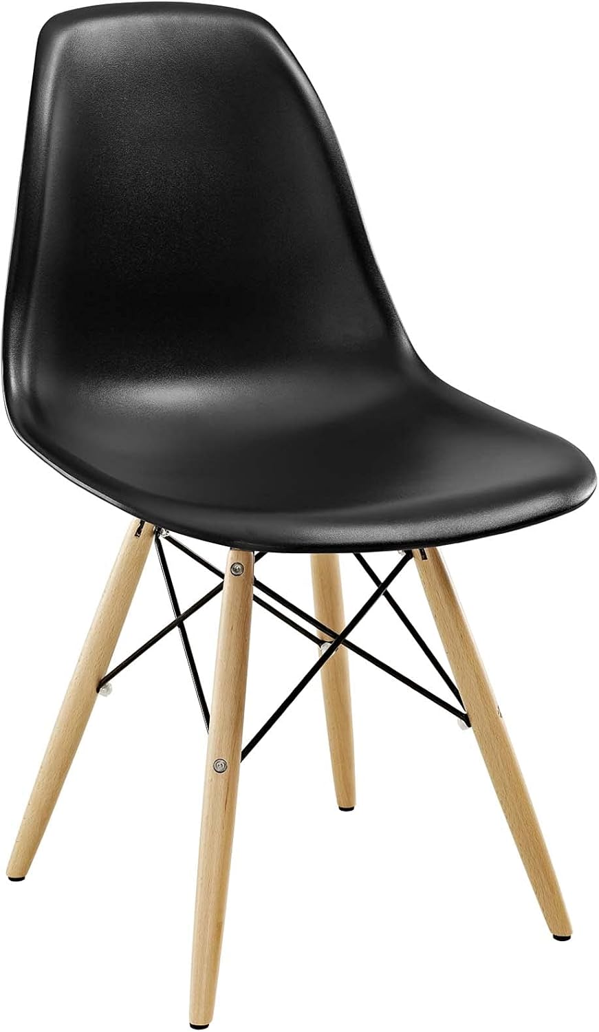 Silla de comedor Pyramid, Metal Madera Espuma Cuero, Negro