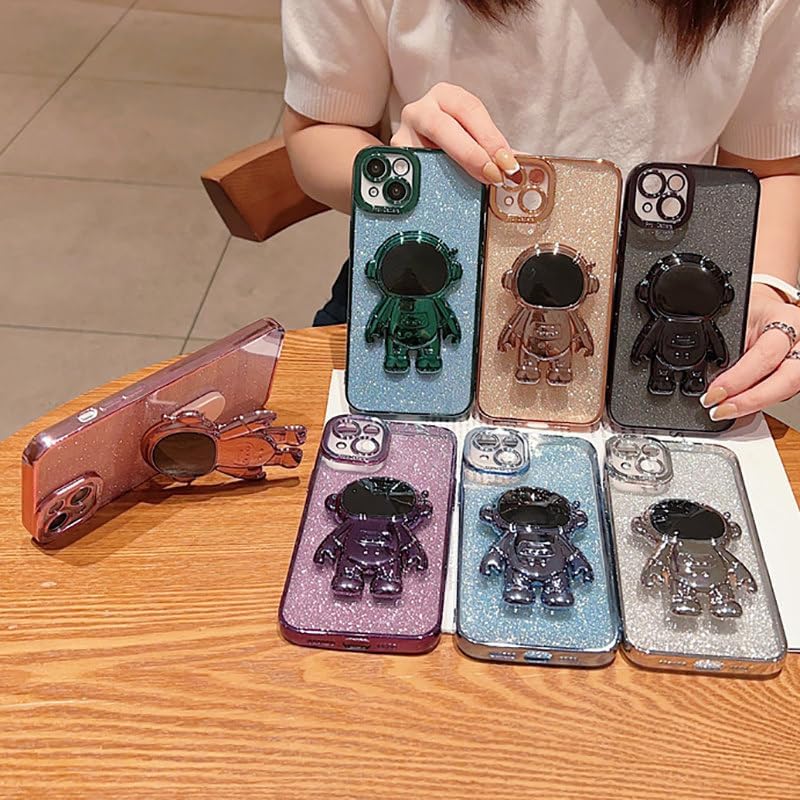 Spevert Funda de lujo con purpurina para iPhone 15 con bonito soporte de astronautas protección militar contra caídas protección completa de lente