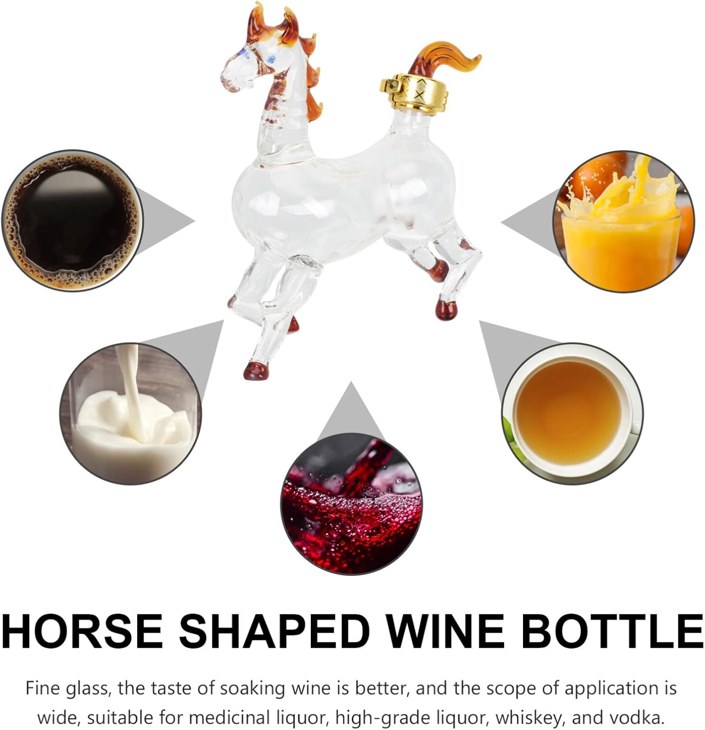 HEMOTON Decantador de bourbon Botella de vino con tapón Botellas vacías para caballo Botella de whisky Botellas vacías Copas de Martini de animales