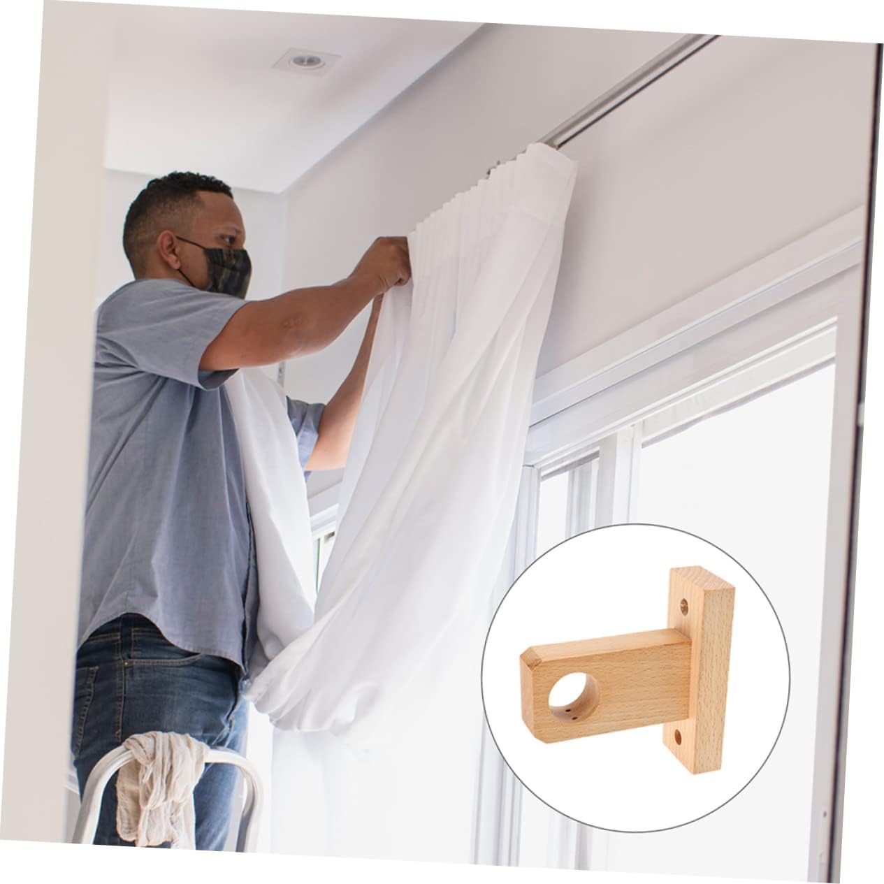 DOITOOL Soporte de cortina de cocina, soporte de cortina de madera pesada, soportes de barra de soporte para ventana, ganchos de pared para