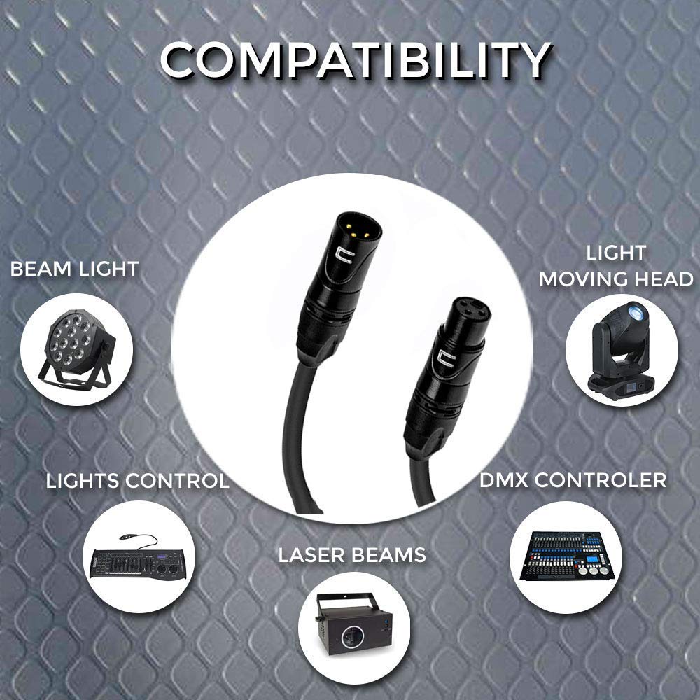 Cable de conexión DMX de 3 pines XLR macho a hembra, 3 pies, color blanco, cable de datos DMX512 de 120 ohmios para luces de escenario y controles