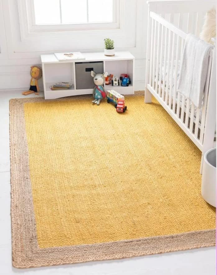 Durrie India Bohemian Collection – Alfombra decorativa de yute hecha a mano con flecos, colección de fibra natural, 5 x 7 pies 6 pulgadas, para sala