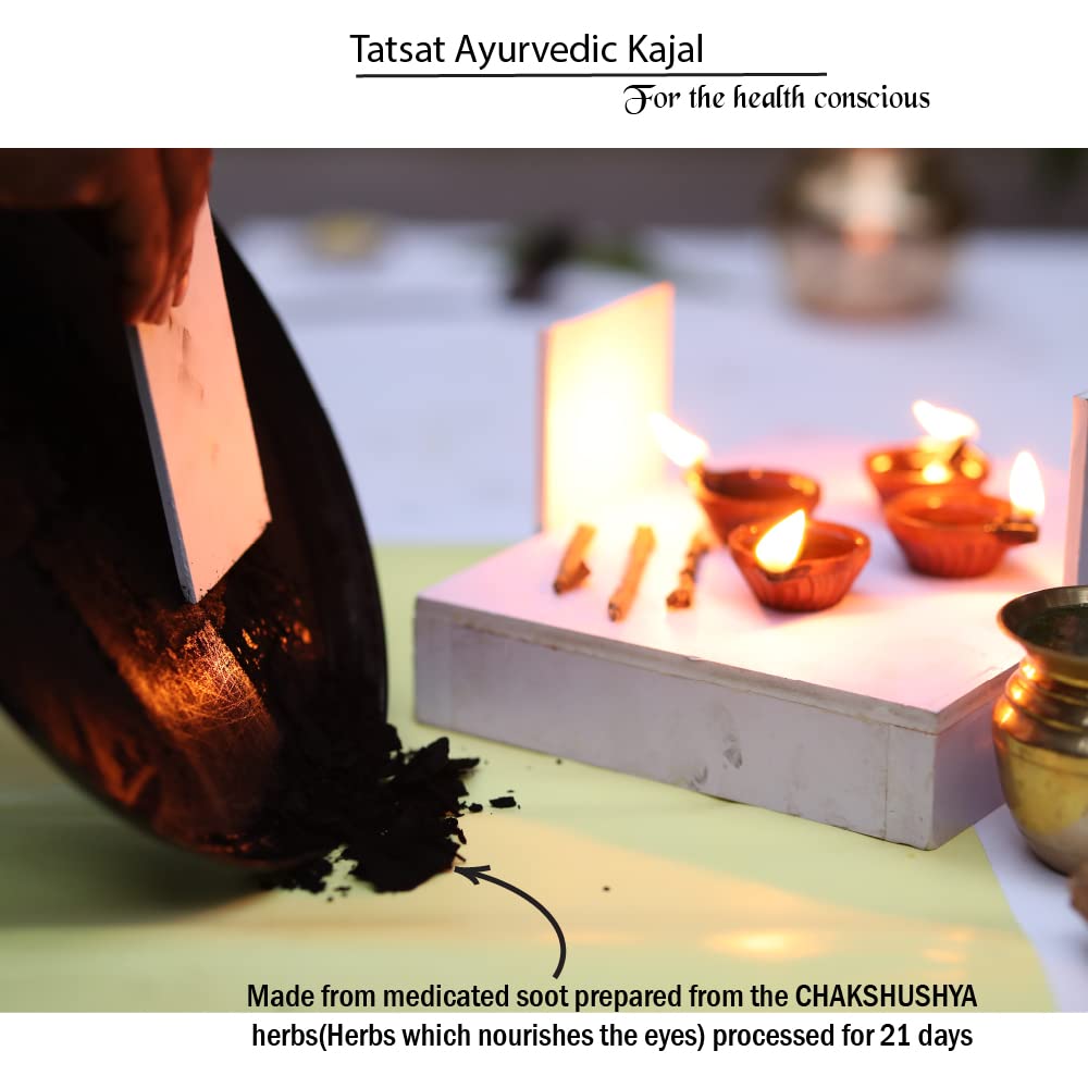 TATSAT-100% Natural Ayurveda a base de hierbas Kajal Lápiz delineador de ojos hecho de Thriphala SOOT
