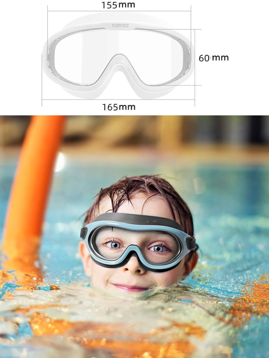 COPOZZ Gafas de natación para niños de 8 a 16 años, visión amplia, gafas de natación para jóvenes, sin fugas, antivaho y transparente, para piscina