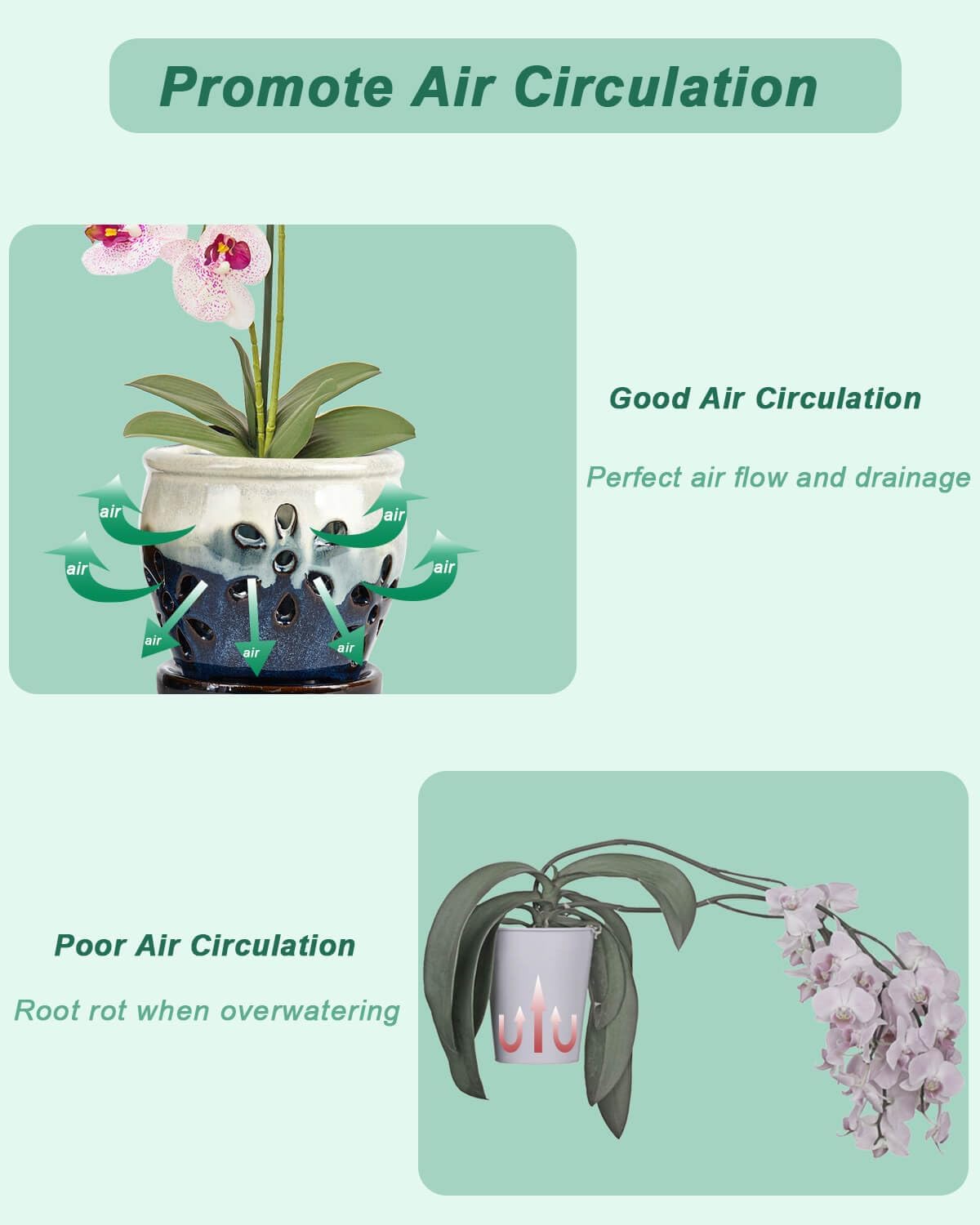 4 Inch Ceramic Orchid Pots with Holes and Saucers – 2 Pcs Small Ceramic Orchid Planter Pots for Repotting, Plant Garden Pots for Indoor and Outdoor