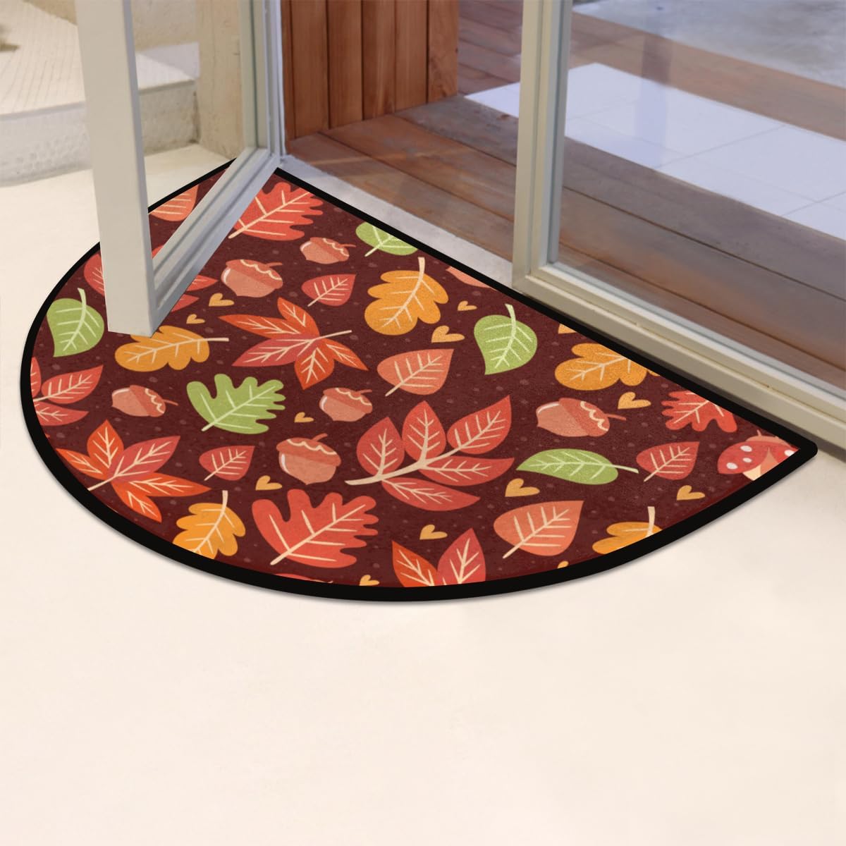 Pardick Tapete semicircular de arce otoñal, alfombra semicírculo de hojas de otoño, lavable, decoración duradera, alfombras de media luna, tapetes