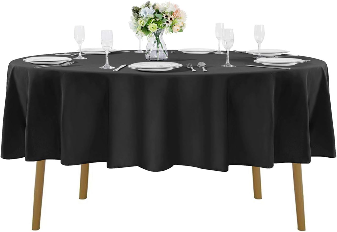 Mantel redondo de 70 pulgadas de poliéster, lavable, decorativo, para bodas, fiestas, comedor y banquetes (paquete de 12 unidades, 70 pulgadas,