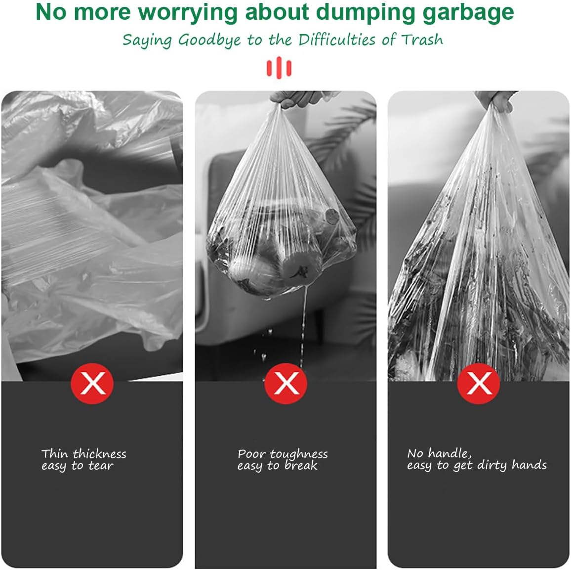 Tusuge – Bolsas de basura negras de 6 galones, bolsas de basura sin desgarro, para uso doméstico, sin perfume, 60 unidades