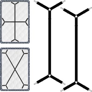 Correas de sábanas, 2 correas elásticas ajustables para sujetar las sábanas en su lugar con clips de metal, soportes de sábanas para funda de Correas de sábanas, 2 correas elásticas ajustables para sujetar las sábanas en su lugar con clips de metal, soportes de sábanas para funda de