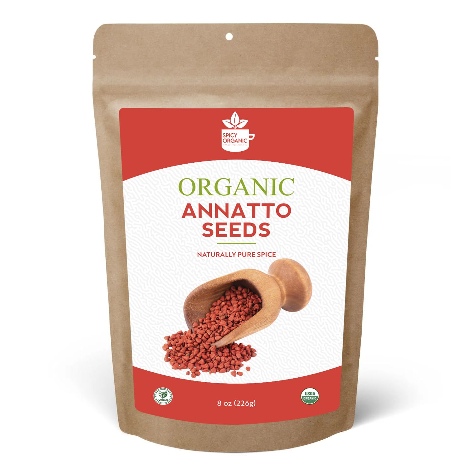 SPICY ORGANIC Semillas de Annatto enteras de 8 onzas  Certificado orgánico por USDA  Semillas de achiote totalmente naturales, especias y