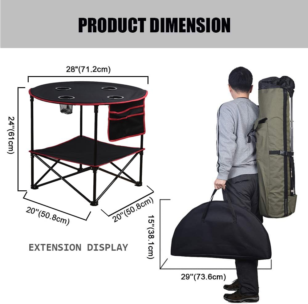 LEADALLWAY Mesa de picnic plegable con 4 portavasos y bolsa de almacenamiento lateral, mesas portátiles plegables de lona plegables con bolsas de
