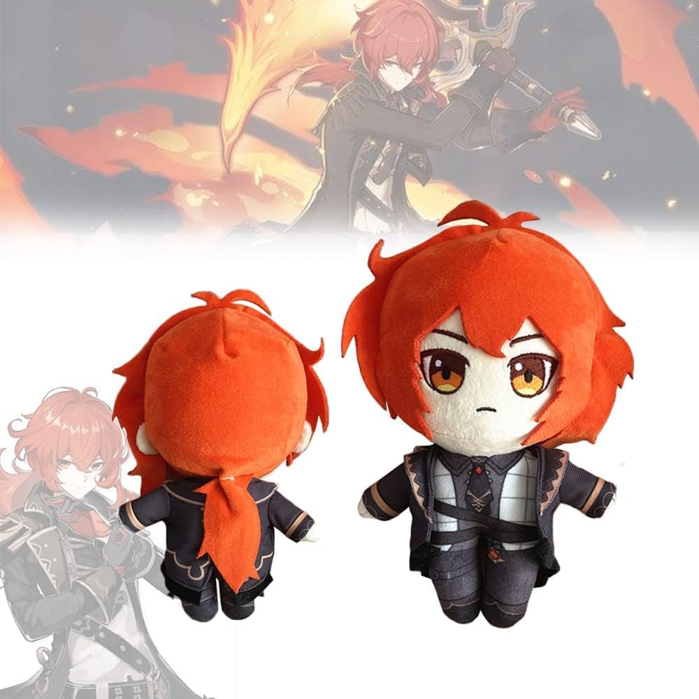 CALEMBOU Diluc – Figura de anime de peluche hecha a mano de 8 pulgadas, colección de accesorios de cosplay, muñeca de peluche suave, regalo para los