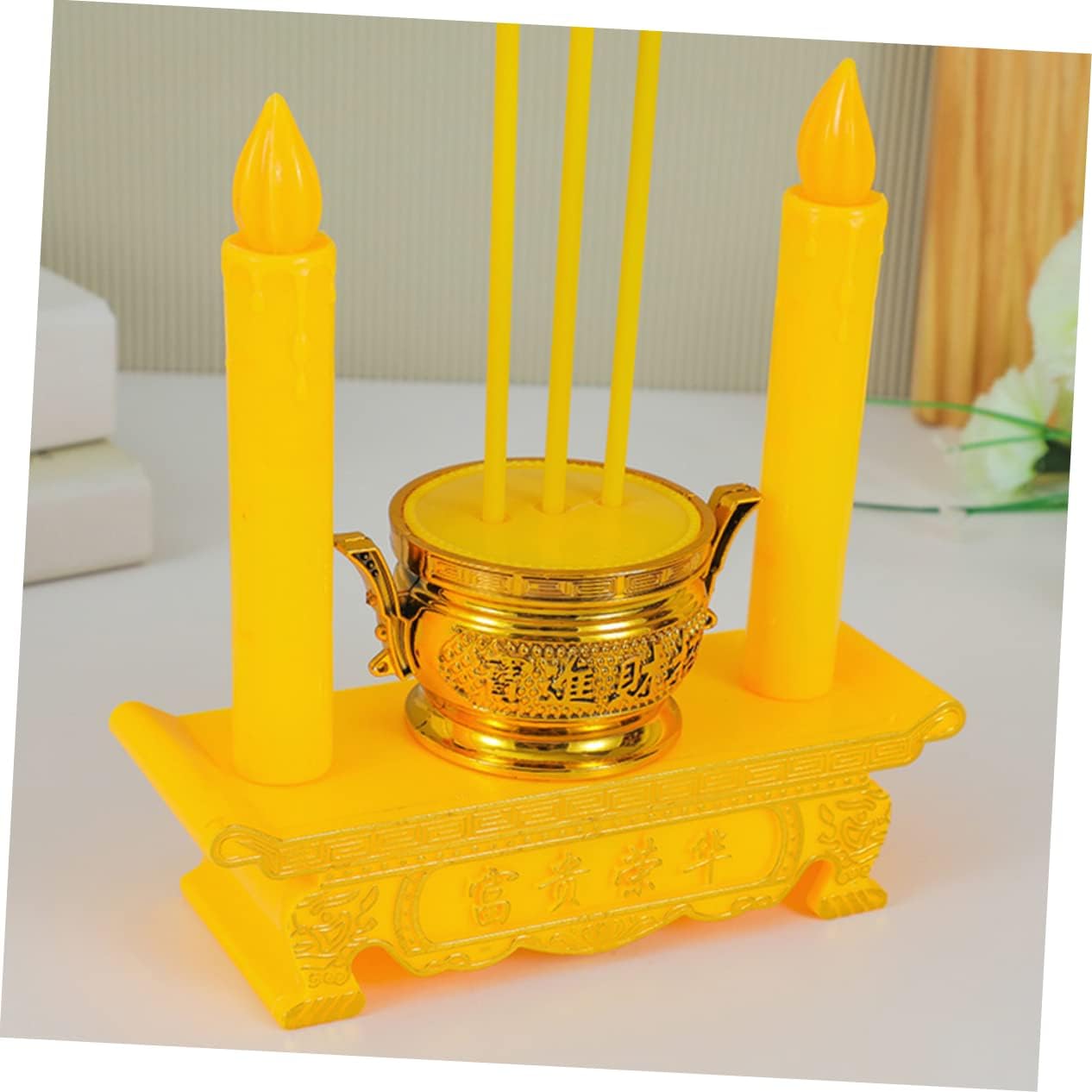 Housoutil Velas de altar Led Vela sin llama Vela Led Luces de té Luz Lámpara de decoración budista Lámpara de vela china Lámpara de vela Led Cónica
