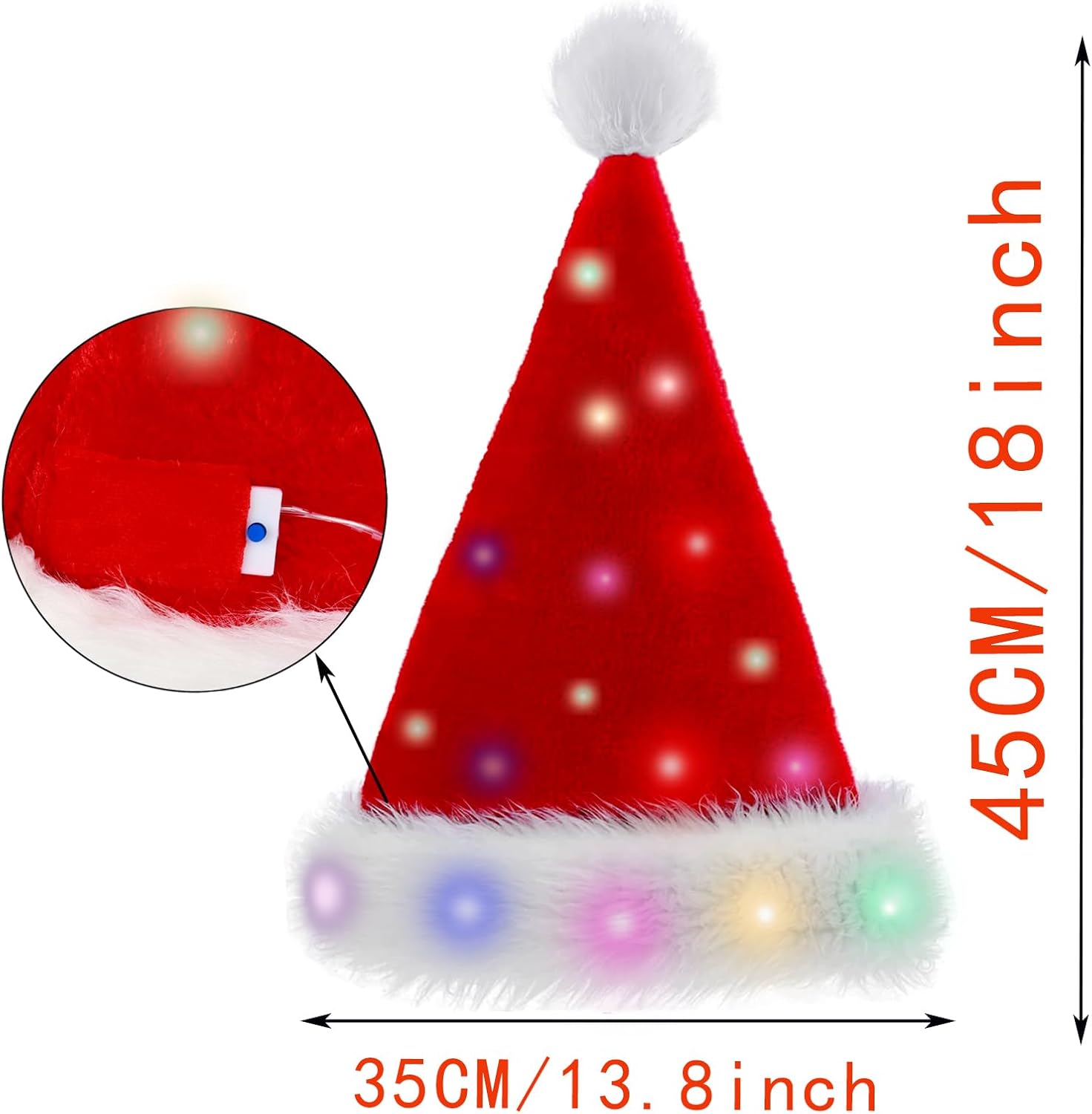Sombrero de Navidad con luz de terciopelo rojo Santa sombrero. Sombrero de Santa luminiscencia único y divertido. Sombrero de Papá Noel adulto para