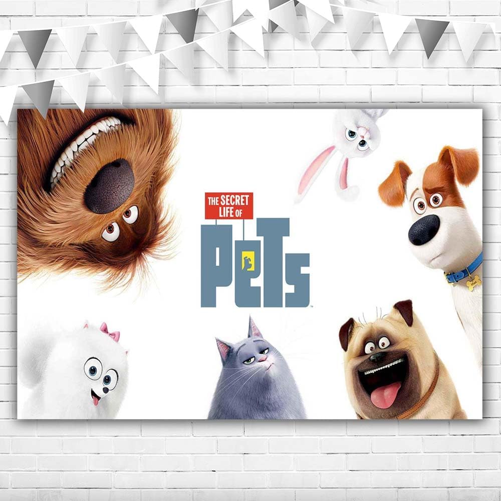 Telón de fondo The Secret Life of Pets de vinilo de 5 x 3 pies, suministros de fiesta de cumpleaños, decoración de mesa de pastel, decoración de