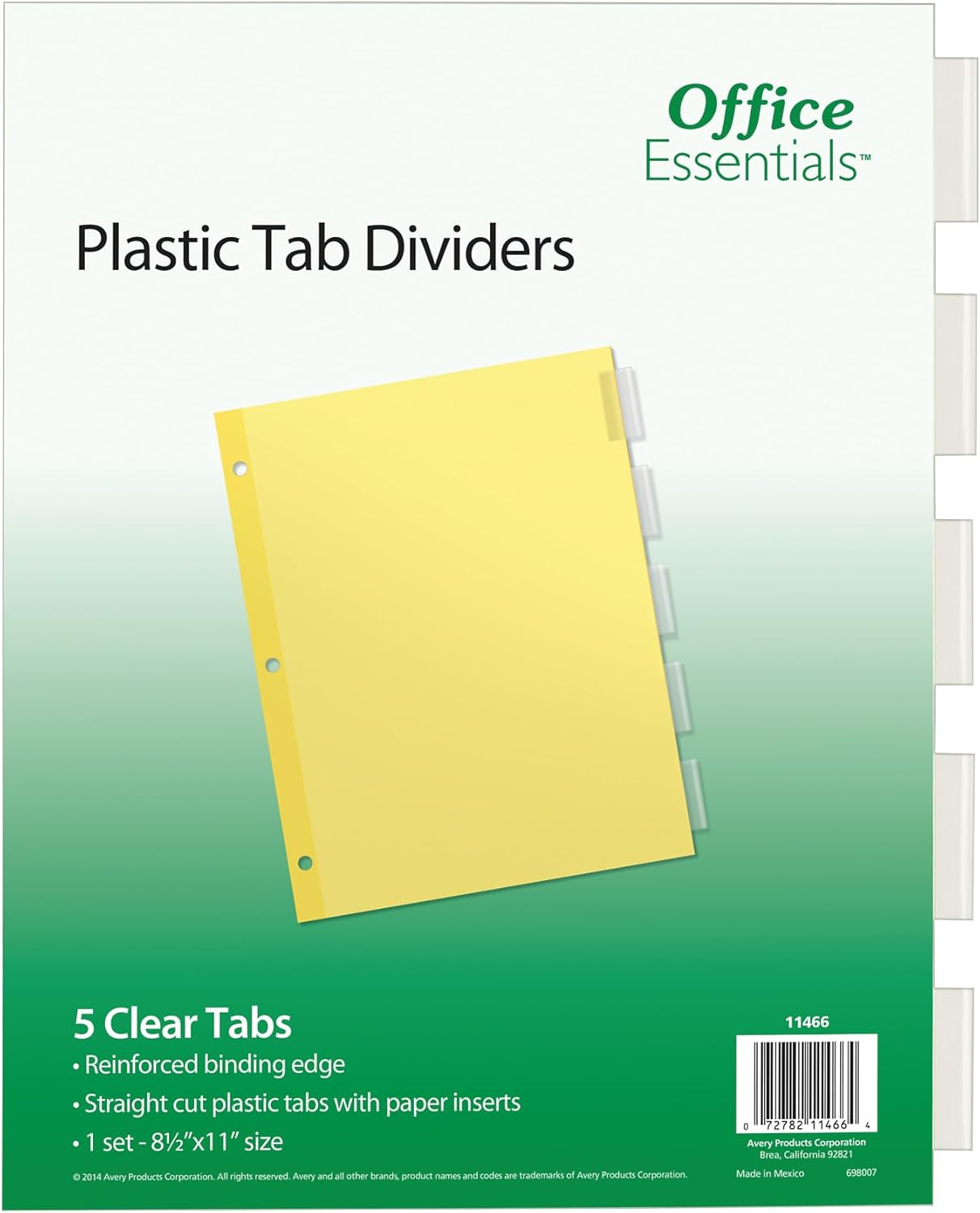 AVERY Office Essentials – Separadores de pestañas insertables, juego de 5 unidades, pestañas transparentes, 8-12 x 11 pulgadas, color de la pestaña