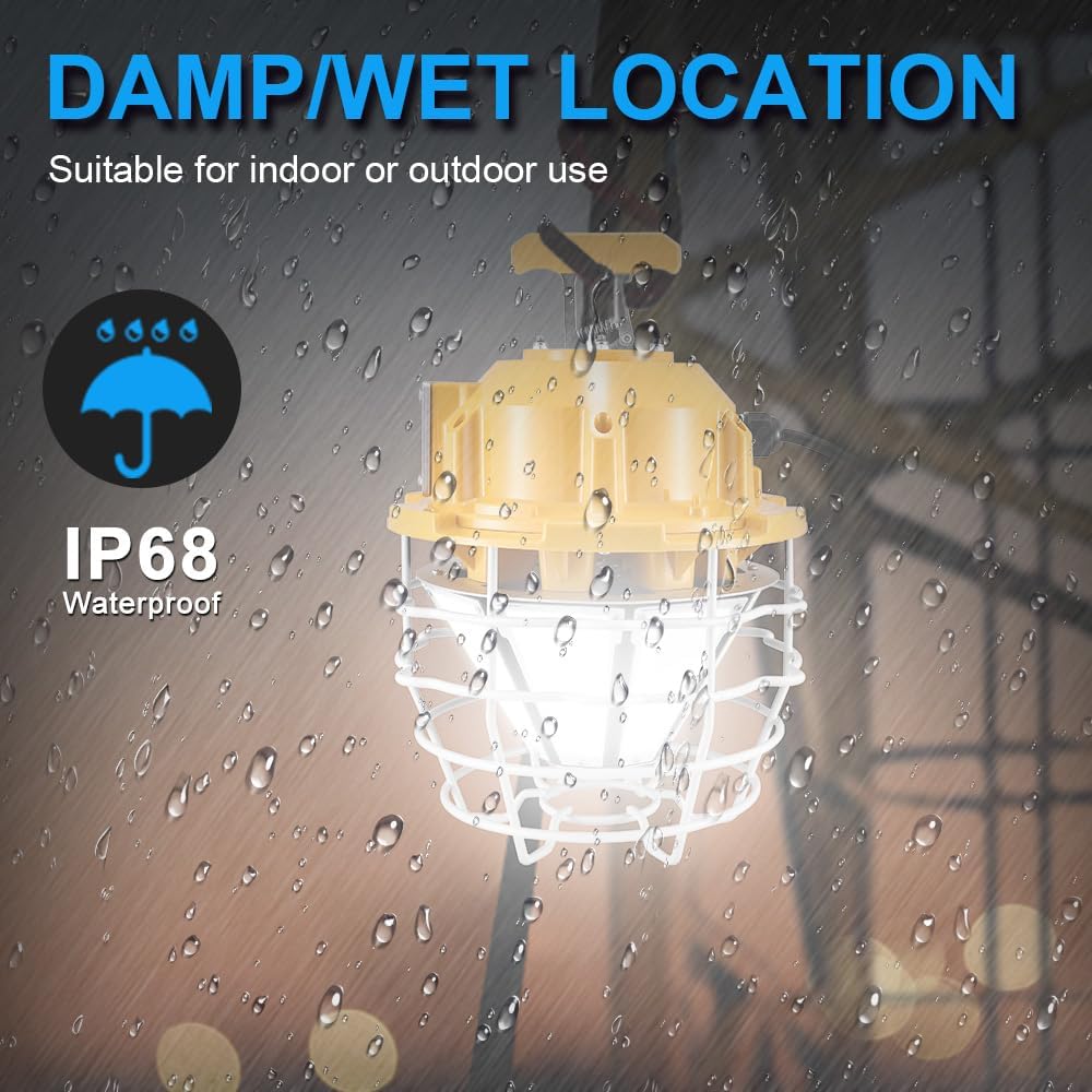 Luz de trabajo temporal 250W 37500LM 5000K Luz de construcción Luz de día blanca, impermeable IP68 colgante para sitio de trabajo Almacén al aire