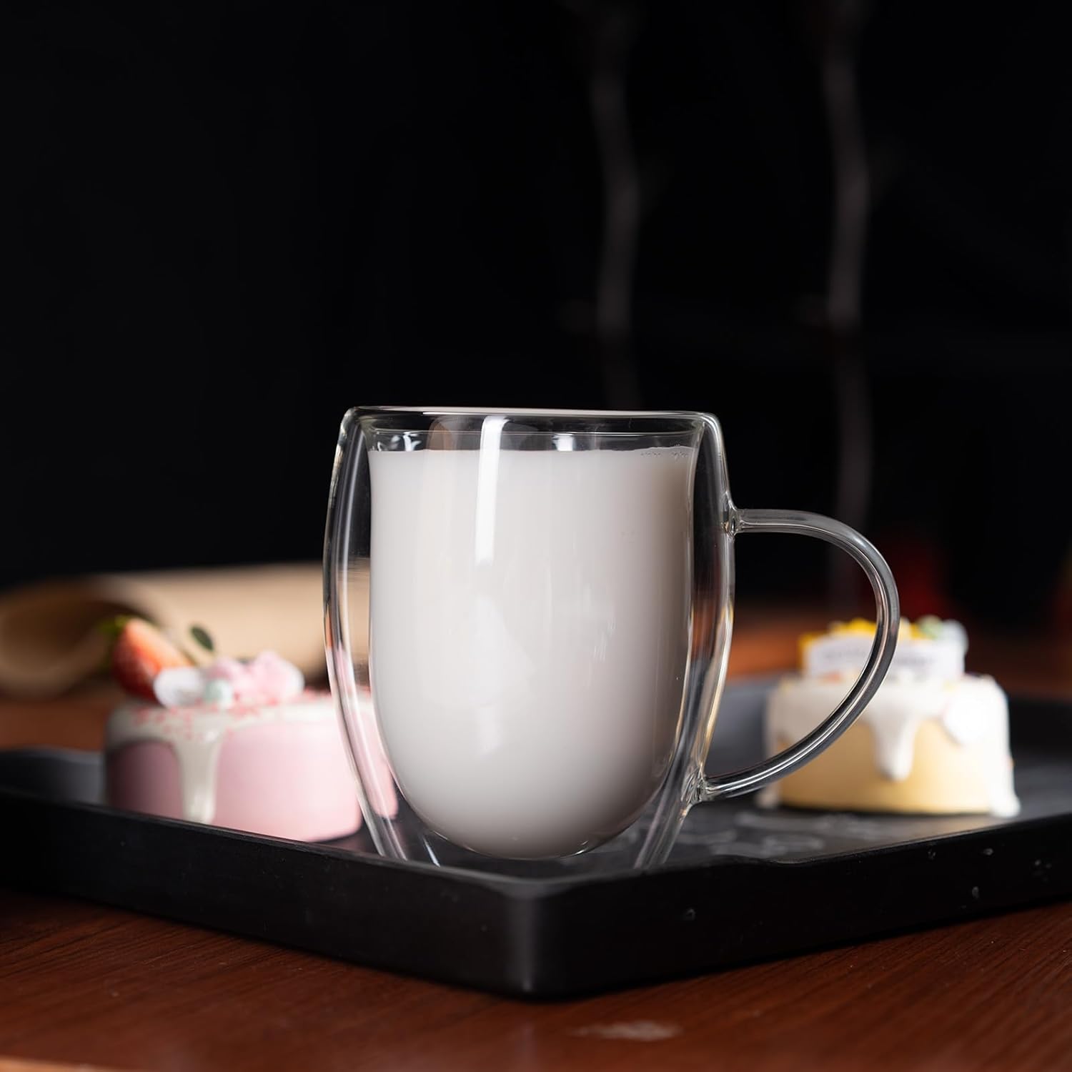 Paquete de 1 taza de café de vidrio de doble pared de 12 onzas con asa, tazas de café de capa aislada, tazas de vidrio de borosilicato transparente,