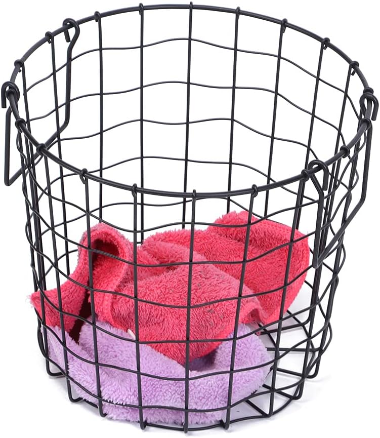 Cesta de almacenamiento de alambre de hierro resistente, cesta de lavandería con asa, cesta de almacenamiento redonda de lavandería, cesta de malla