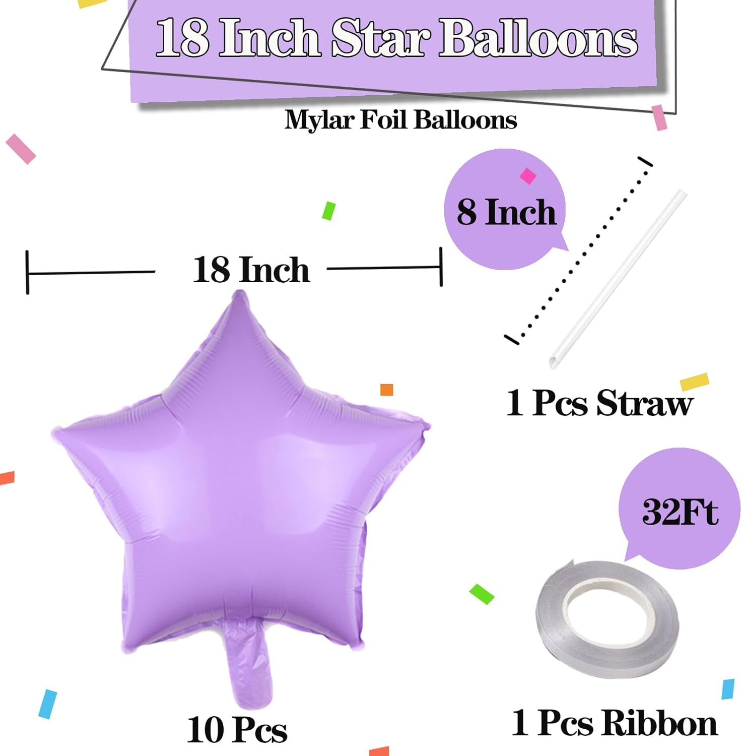 KALOR Globos de Mylar de estrella de color morado pastel de 18 pulgadas, 10 globos de helio en forma de estrella para bodas, baby shower,