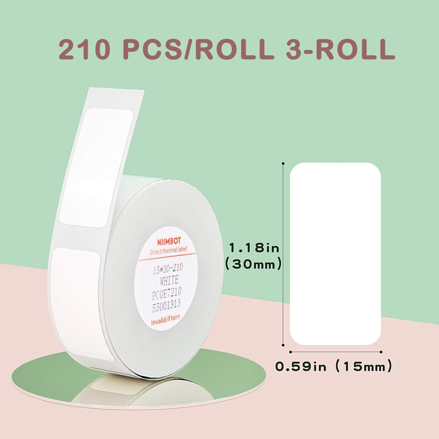 Cinta de etiquetas de impresora modelo D11D110D101, (3 rollos, 0.59 “x 1.18″15×30 mm) Papel de impresión de etiquetas adaptado, reemplazo de cinta