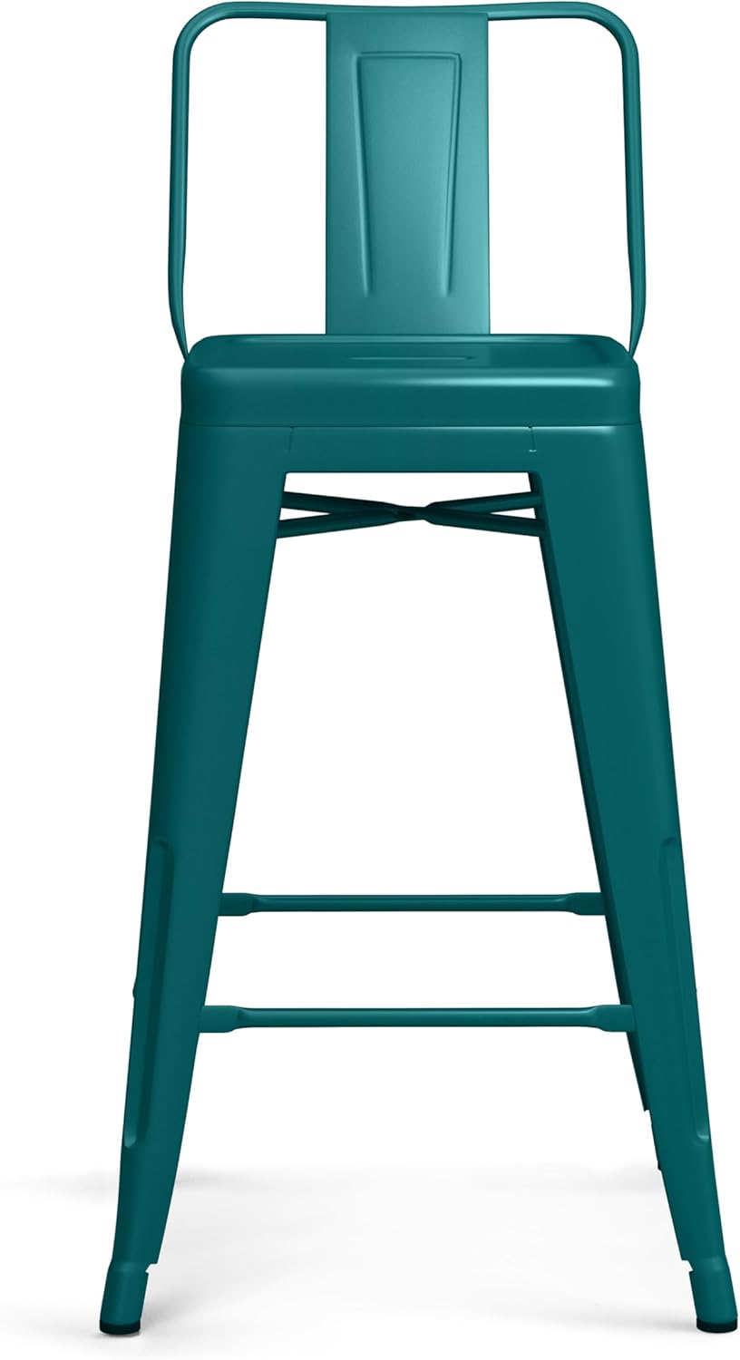 SIMPLIHOME Rayne Taburete de 24 pulgadas de altura de mostrador, de metal azul turquesa, cuadrado, juego de 4, para la cocina y el comedor,