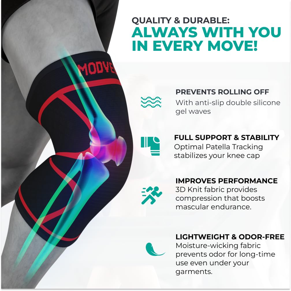 Modvel Rodilleras para dolor de rodilla para mujeres y hombres, paquete de 2 rodilleras para dolor de rodilla, rodillera de compresión, soporte de