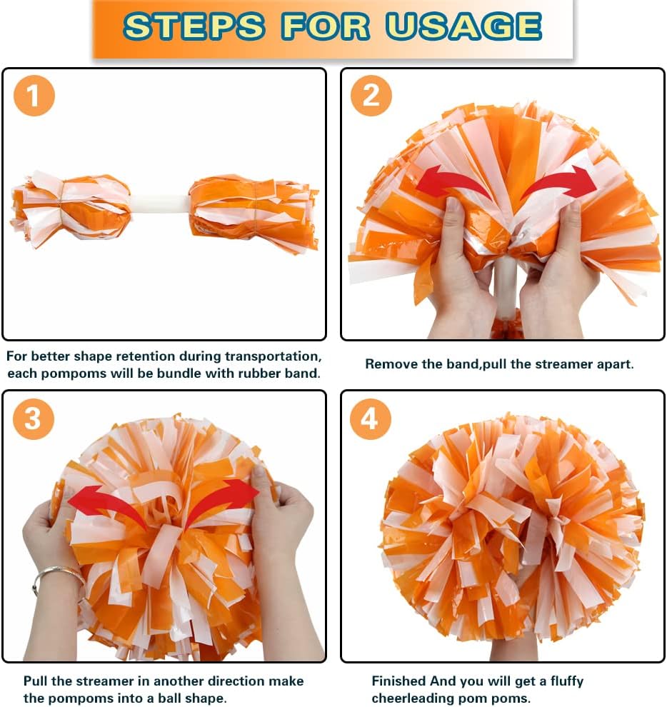 2 pompones de plástico para animadoras con mango de bastón para niños y adultos, para animar a fiestas de espíritu de equipo deportivo