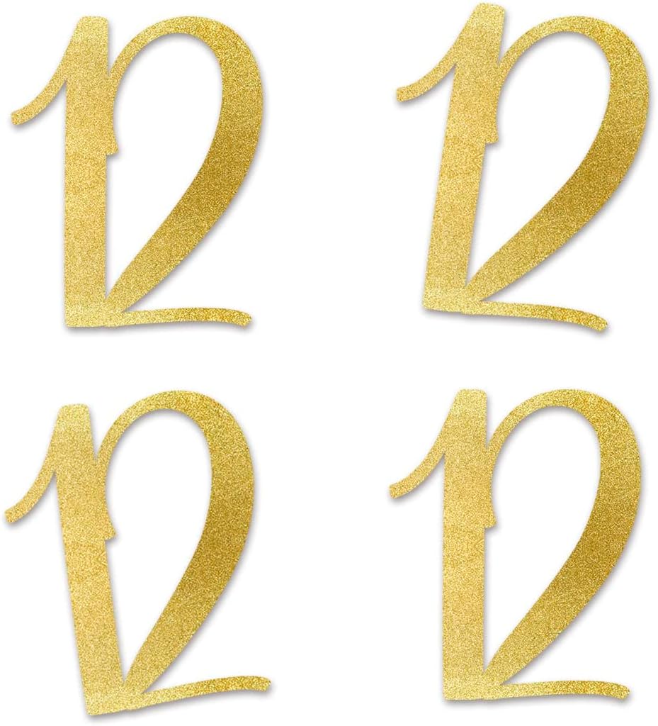 12 números recortados con purpurina dorada, decoración de aniversario para fiesta de cumpleaños número 12, artículos esenciales para bricolaje