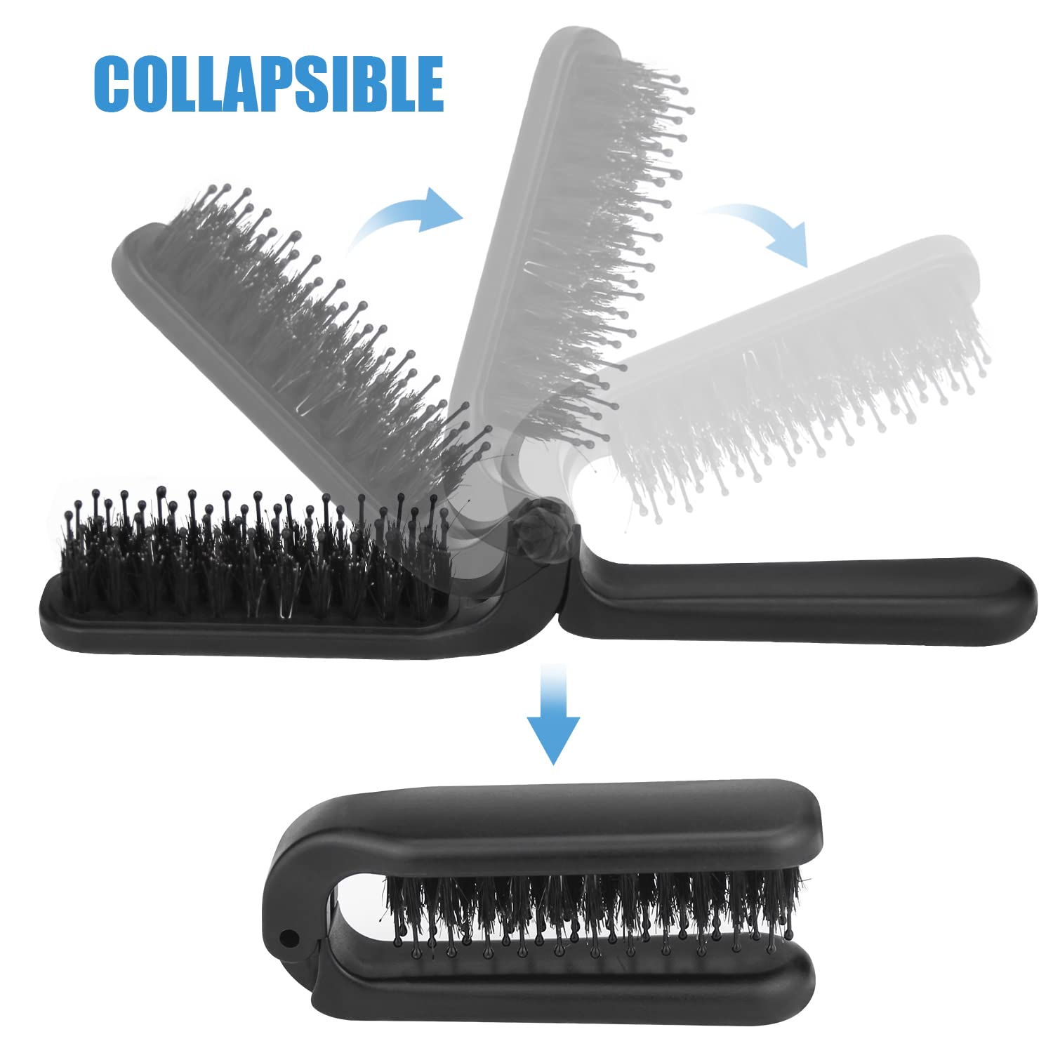 2 cepillos de pelo plegables de viaje, cepillo portátil plegable de cerdas de jabalí para cabello fino y grueso, mini cepillo de pelo para hombres,