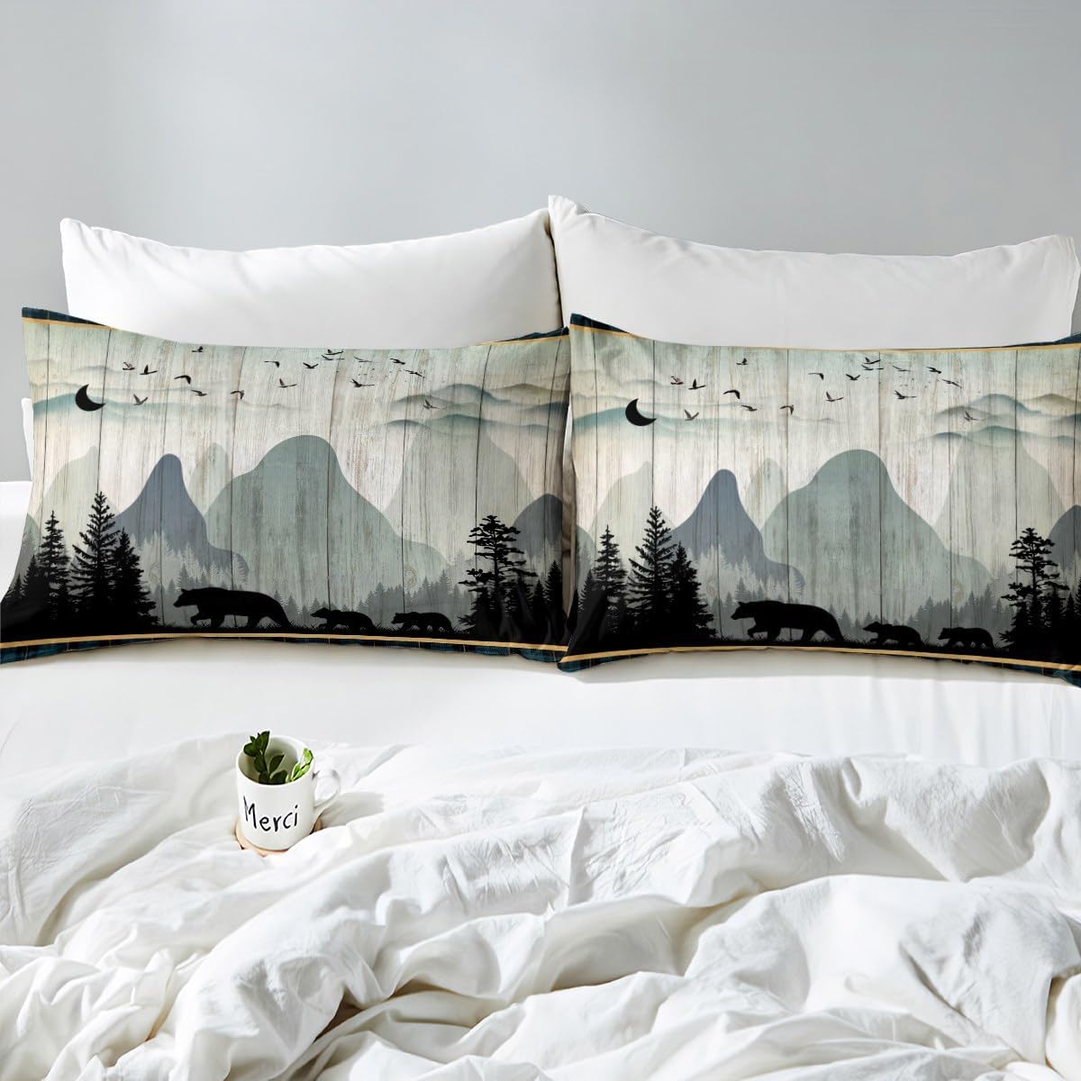 Juego de ropa de cama de oso rústico tamaño individual para mujeres adultas, funda de edredón con estampado de oso salvaje y animales salvajes,