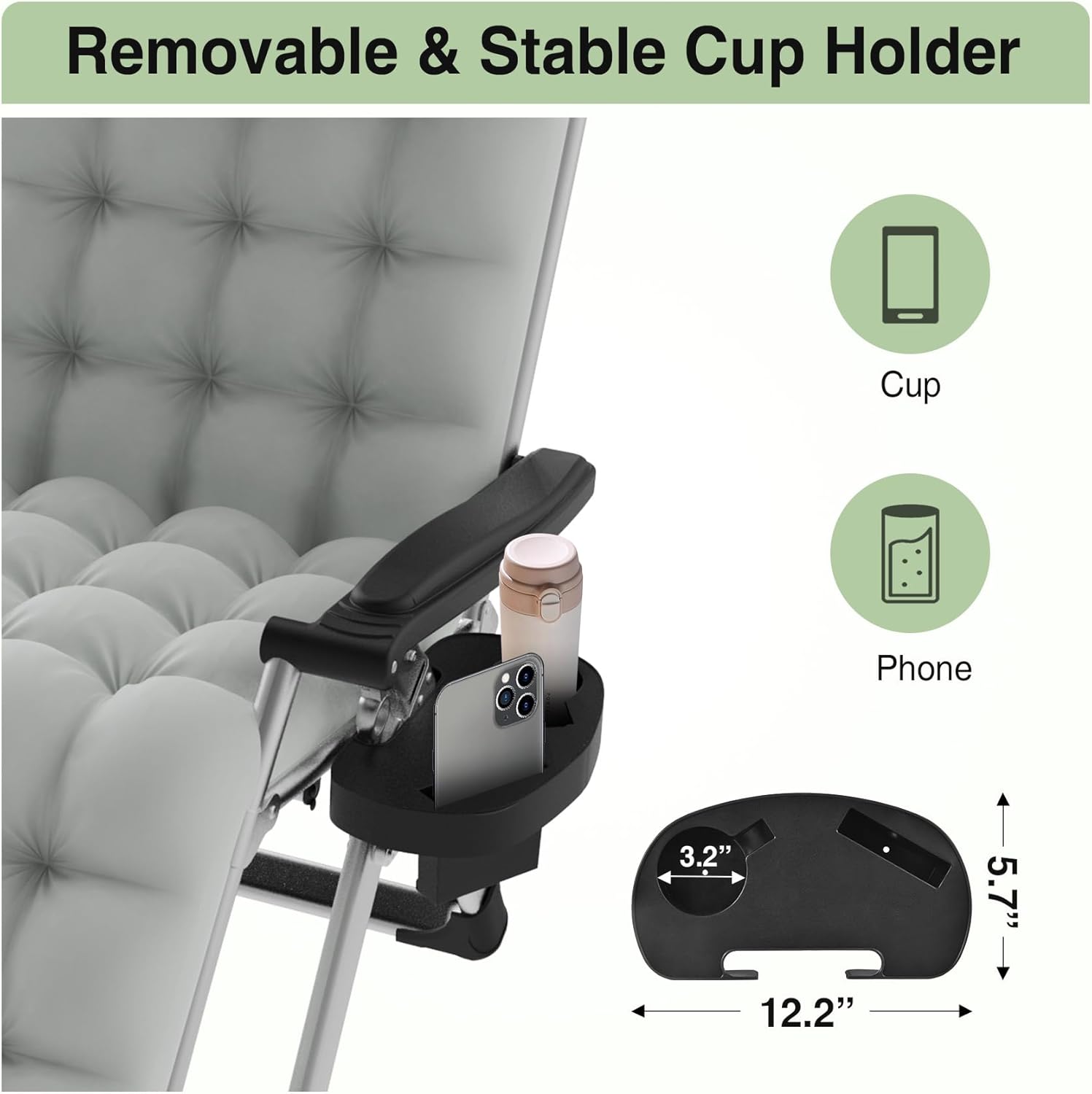 Slendor Zero Gravity – Silla reclinable con bloqueo mejorado y cojín extraíble, silla de campamento reclinable con bandeja portavasos, reposacabezas