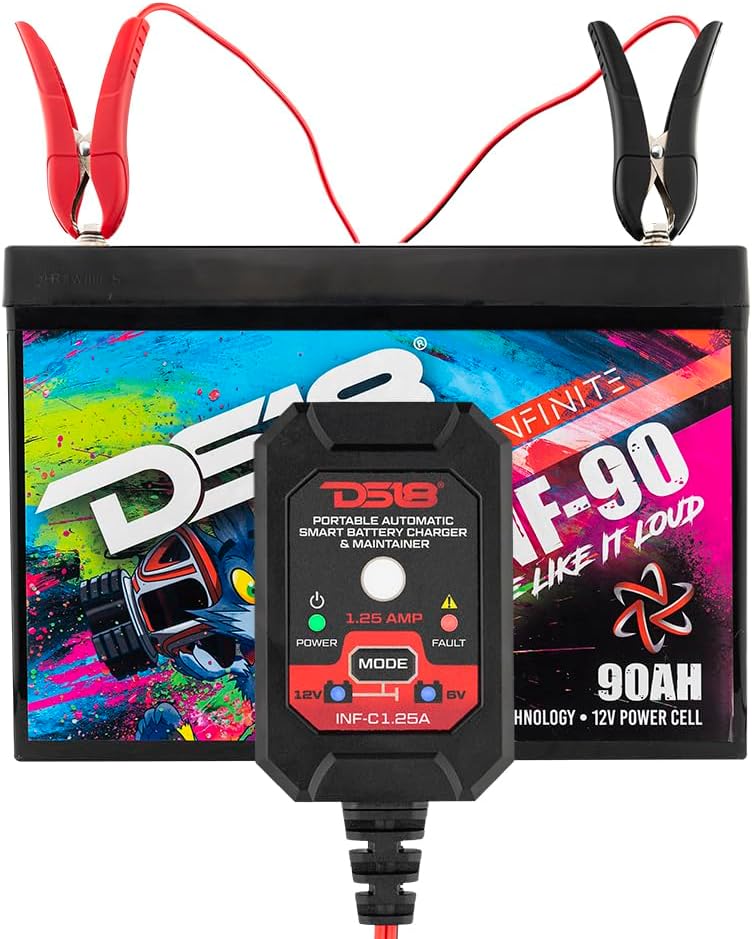 DS18 INF-C1.25A 1.25A Cargador de batería inteligente de coche, cargador automotriz de 6 V y 12 V, mantenedor de batería portátil, cargador