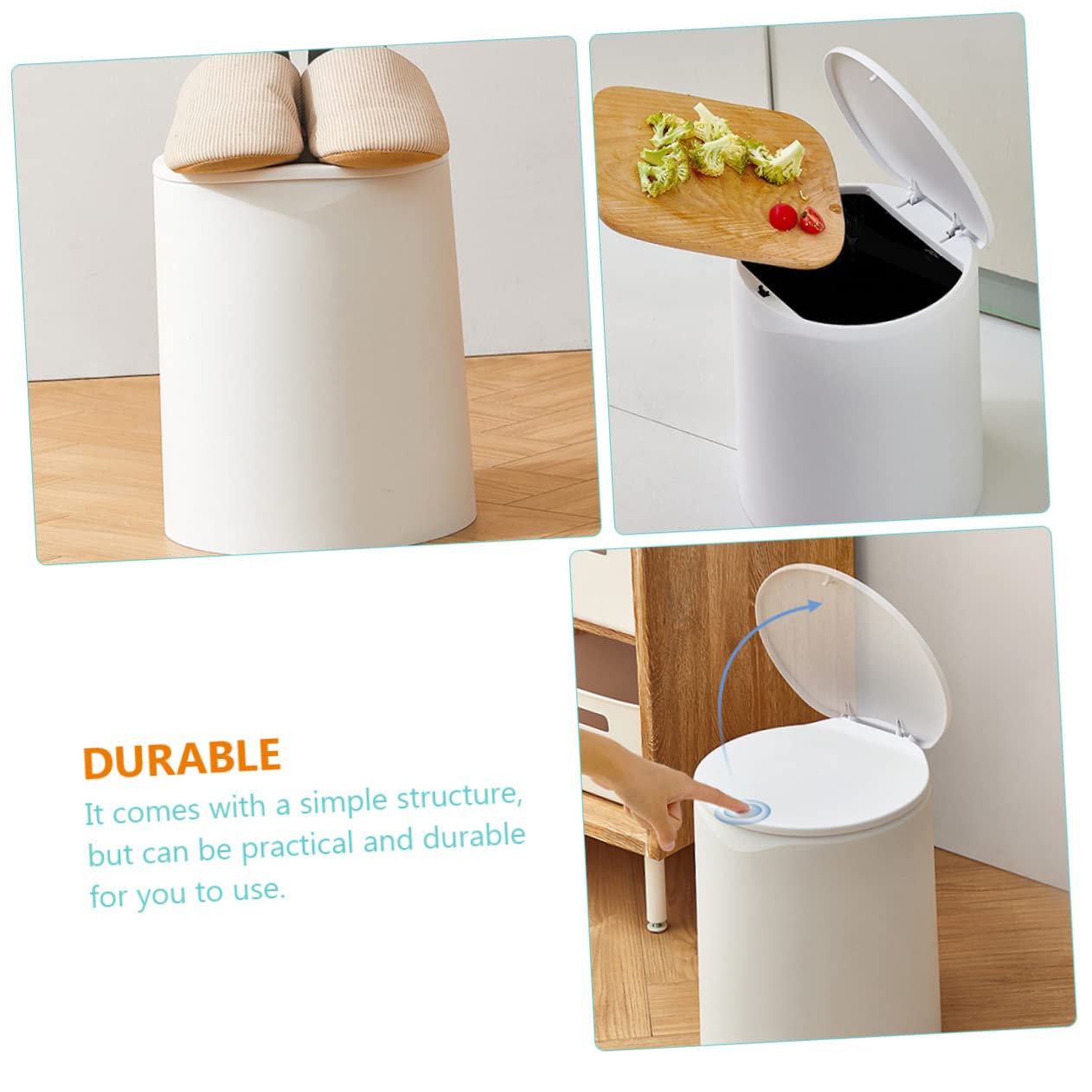Zerodeko Contenedor de basura con tapa, contenedor de plástico con tapa, cubo de basura de plástico con tapa, contenedor de basura para baño,