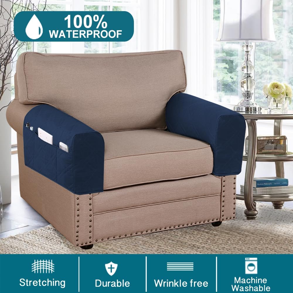 Turquoize Fundas impermeables para reposabrazos para sillas y sofás, fundas para reposabrazos de sofá con bolsillo lateral, protector de muebles