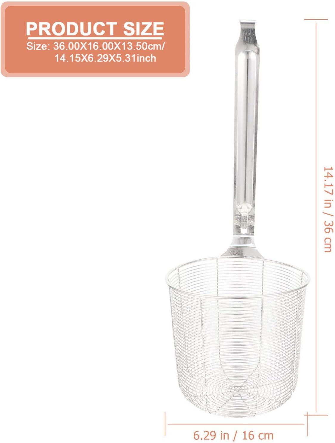 ZzzaNa Cesta de papas fritas de acero inoxidable, cesta de metal para freír, colador de araña, colador de espaguetis, colador de fideos, escurridor