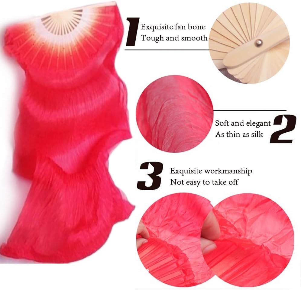 5.9 ft de seda artificial danza del vientre de bambú velos mujeres seda real danza del vientre vela vela danza nacional baile largo bambú ventilador