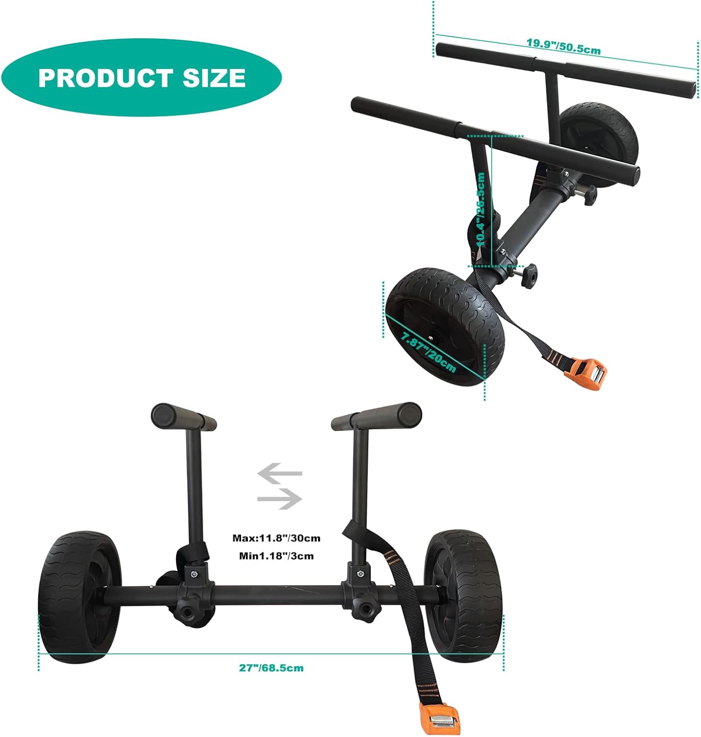 Carrito de kayak Carro Kayak Carrito Carro plegable para Carring Kayaks Canoas Boat Trolley Plata+Negro+Naranja