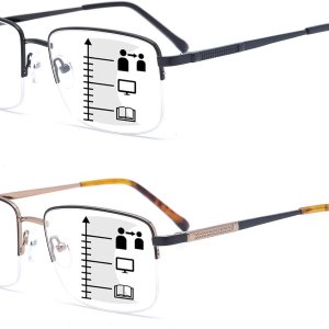 Anteojos de lectura progresivos multienfoque para hombre, bloqueo de luz azul, marco de metal, bisagra de resorte, lectores multifocales Anteojos de lectura progresivos multienfoque para hombre, bloqueo de luz azul, marco de metal, bisagra de resorte, lectores multifocales