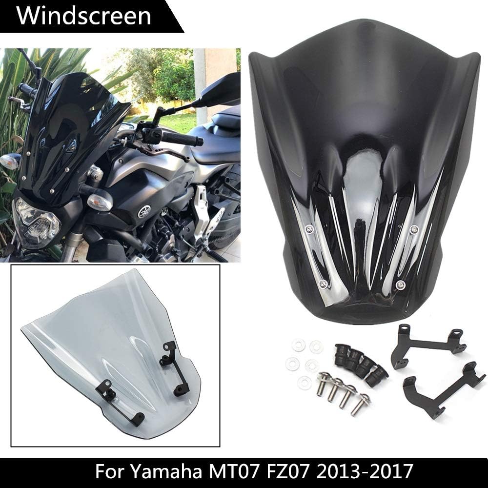 Parabrisas de motocicleta compatible con MT07 MT-07 FZ07 FZ-07 2013 2014 2015 2016 2017 parabrisas con soporte de montaje FZ MT 07 deflectores de