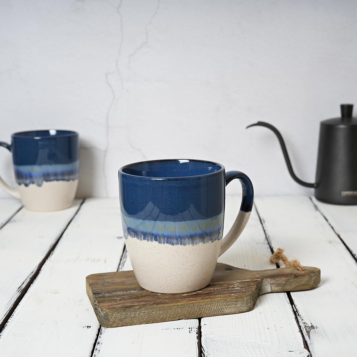 Bosmarlin Juego de 4 tazas de café de cerámica, 17 onzas, tazas de café con mango grande, aptas para microondas, esmalte reactivo único