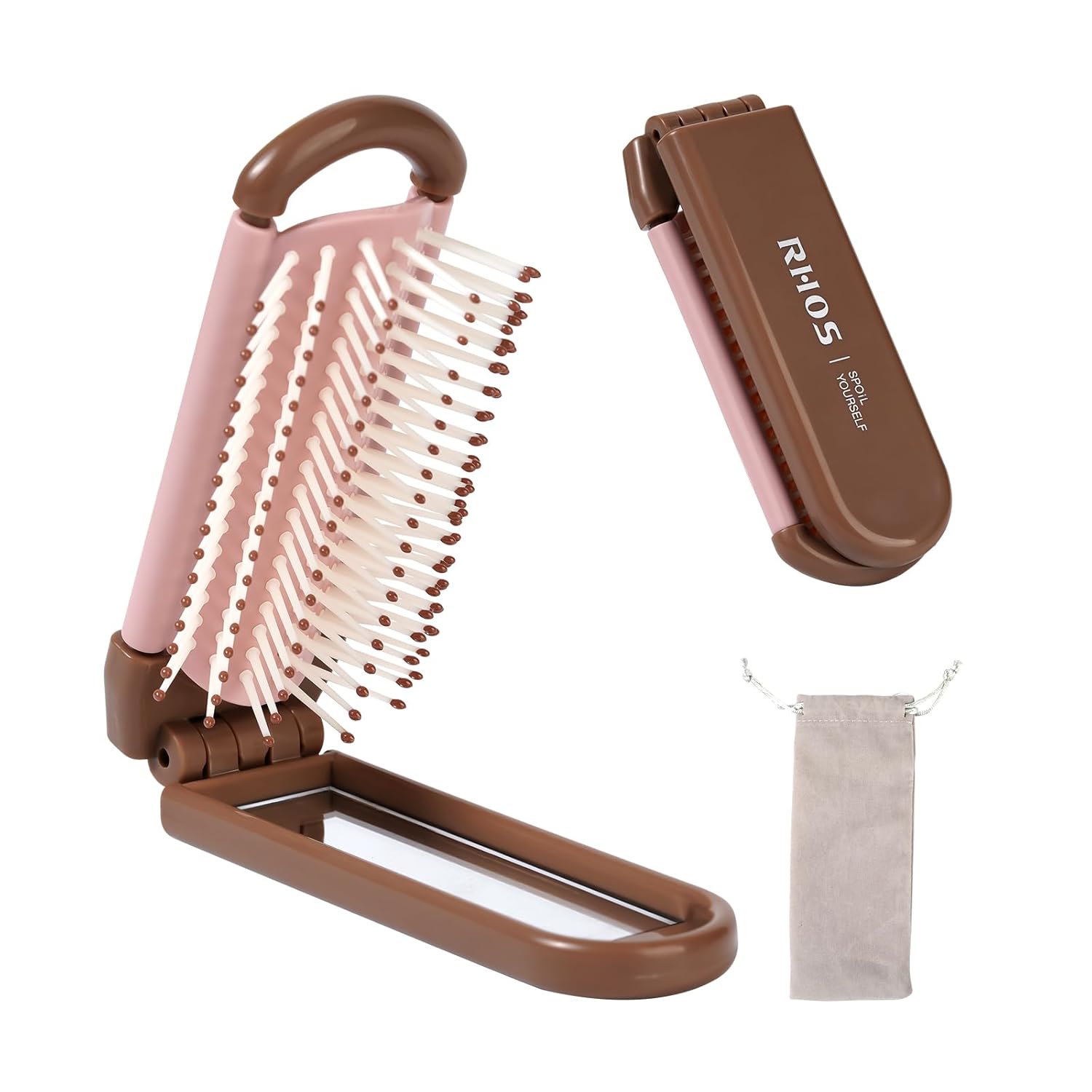 Cepillo plegable con espejo para mujeres, hombres y niños, mini cepillo de pelo portátil para bolso, cepillo de pelo de bolsillo pequeño con cerdas