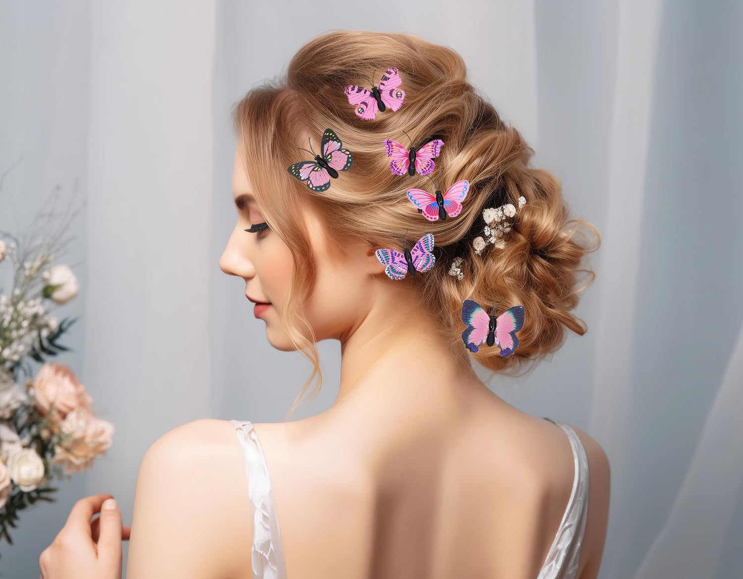 Pinzas para el cabello de mariposa Penta Angel, 8 piezas de estilos aleatorios con purpurina realista 3D de mariposa, accesorios para mujeres y