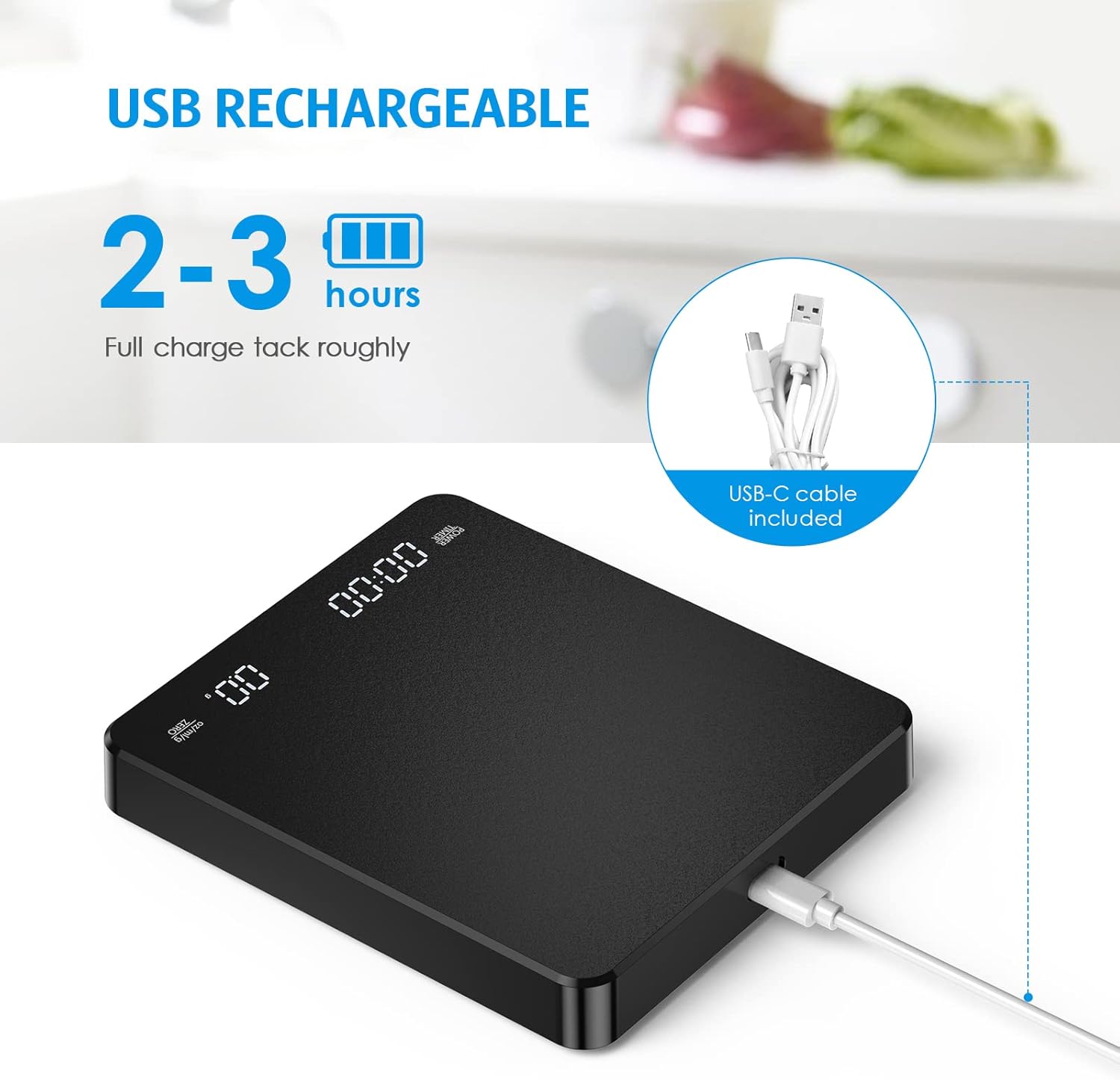 AMIR Báscula digital de cocina con temporizador, escala de goteo de espresso de alta precisión de 6.6 lbs0.00 oz, báscula de café portátil