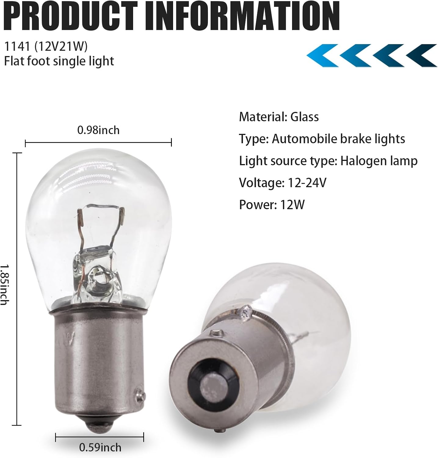 10 bombillas 1141 de luz de freno de automóvil, 12 V 21 W, ángulo plano, luz individual Plug Play concentrada, luz halógena de señal de giro