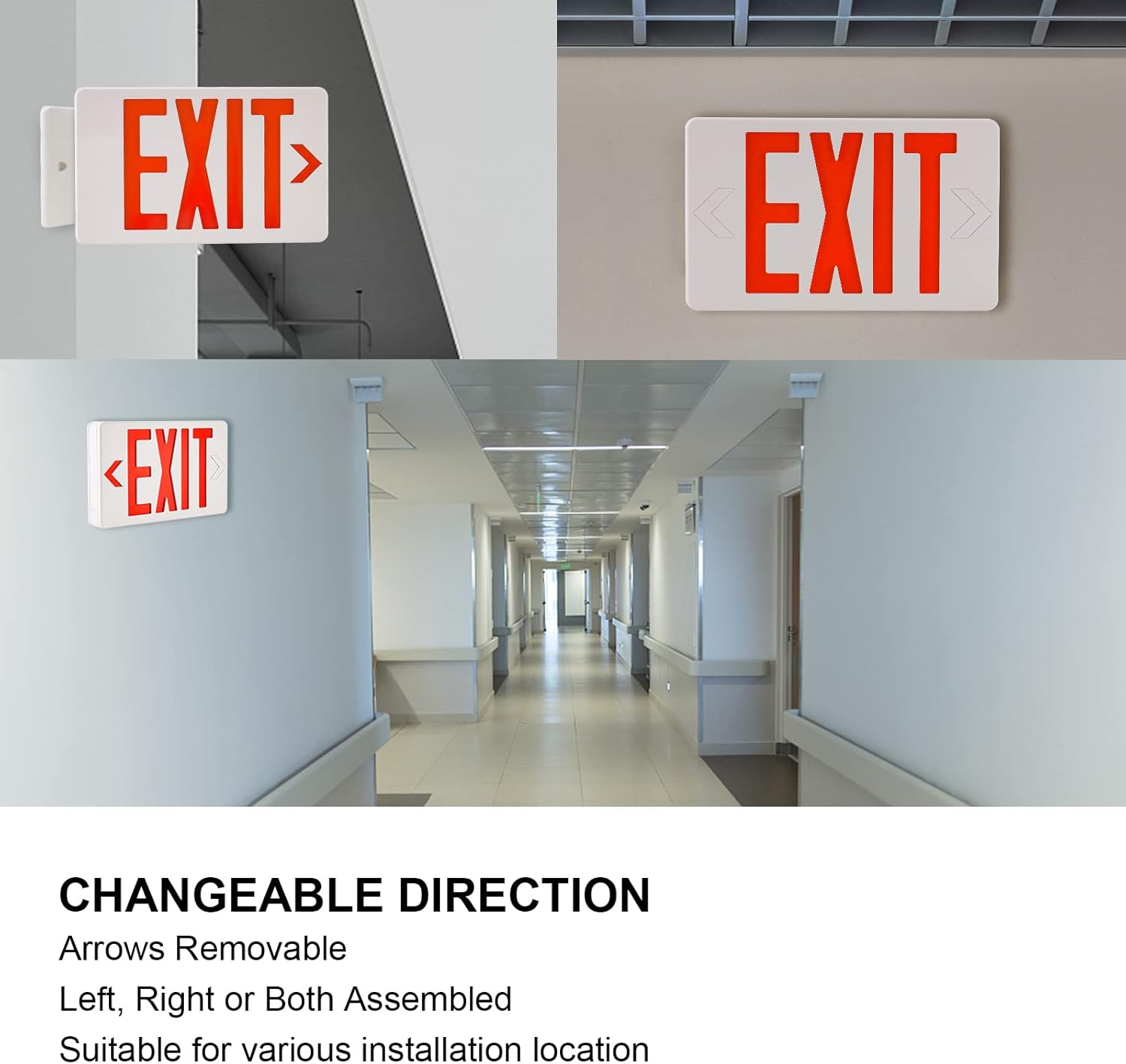 Garrini Señal de salida LED Luz de emergencia Caras individuales o dobles Recargable UL Certificado GX-200NR (rojo)